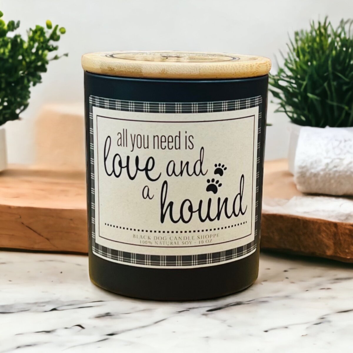 Downloaded from Shopify for use with Vendor ID (1042) and Product ID (7045112201348). Product Image for All You Need is Love and a Hound Dog Breed Candle