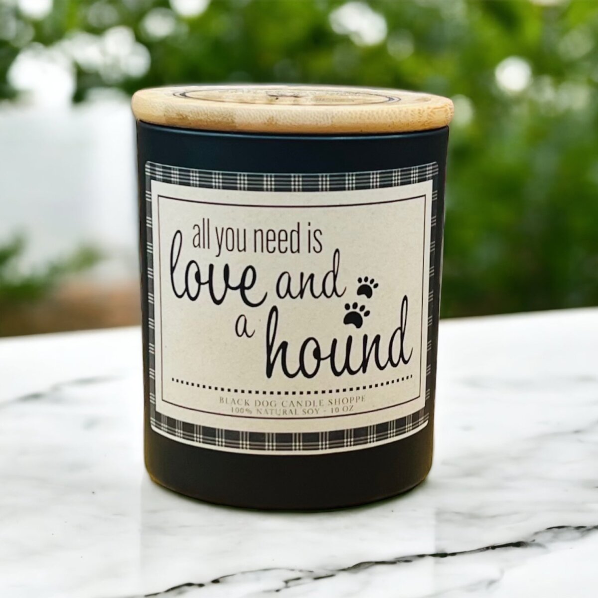 Downloaded from Shopify for use with Vendor ID (1042) and Product ID (7045112201348). Product Image for All You Need is Love and a Hound Dog Breed Candle