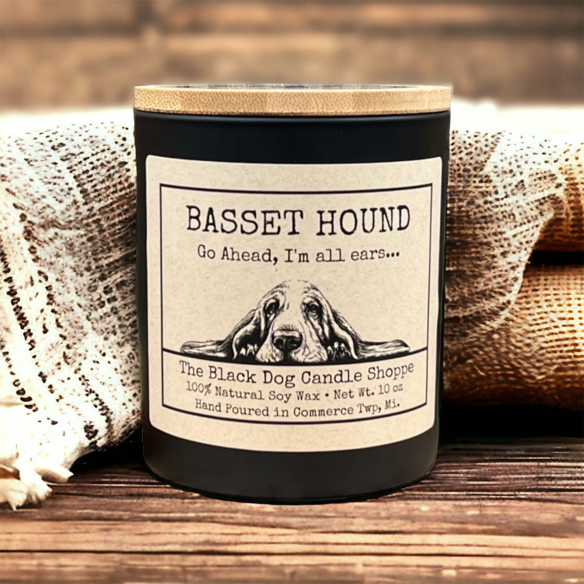 Downloaded from Shopify for use with Vendor ID (1042) and Product ID (7030065725572). Product Image for Basset Hound Dog Breed Candle