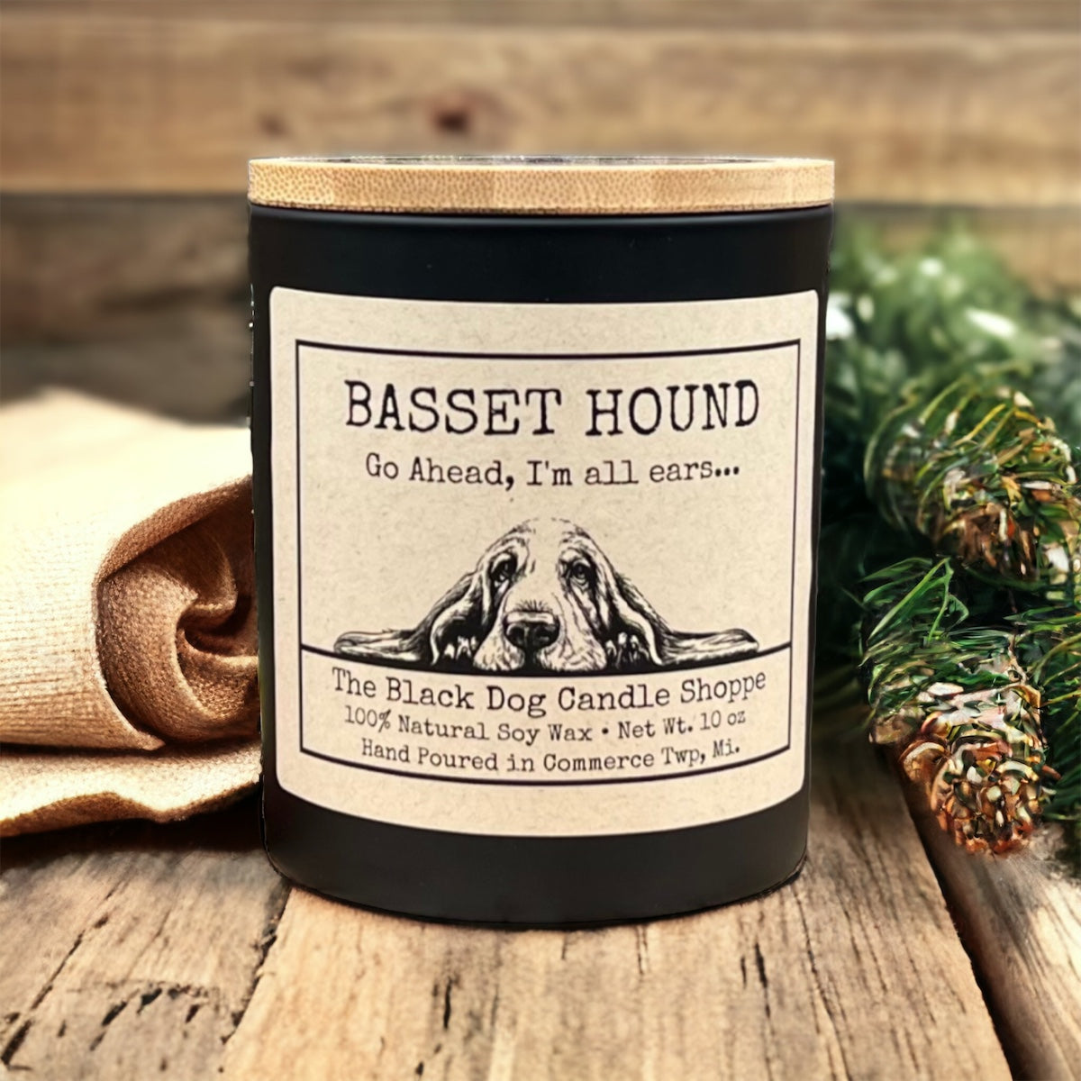 Downloaded from Shopify for use with Vendor ID (1042) and Product ID (7030065725572). Product Image for Basset Hound Dog Breed Candle