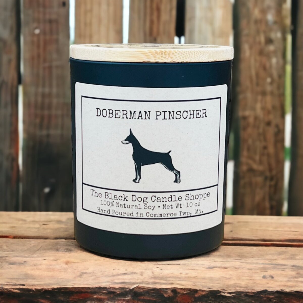 Downloaded from Shopify for use with Vendor ID (1042) and Product ID (7105409286276). Product Image for Doberman Dog Breed Candle