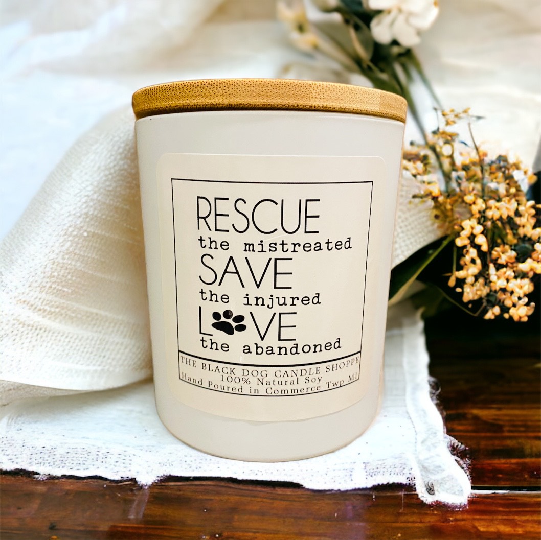 Downloaded from Shopify for use with Vendor ID (1042) and Product ID (7043740663940). Product Image for Rescue, Save & Love Candle