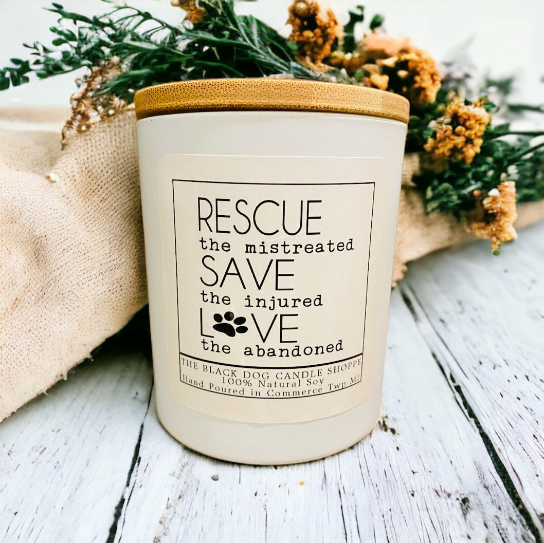 Downloaded from Shopify for use with Vendor ID (1042) and Product ID (7043740663940). Product Image for Rescue, Save & Love Candle