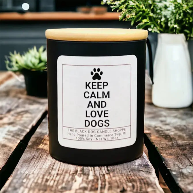 Downloaded from Shopify for use with Vendor ID (1042) and Product ID (7043735126148). Product Image for Keep Calm and Love Dogs Candle