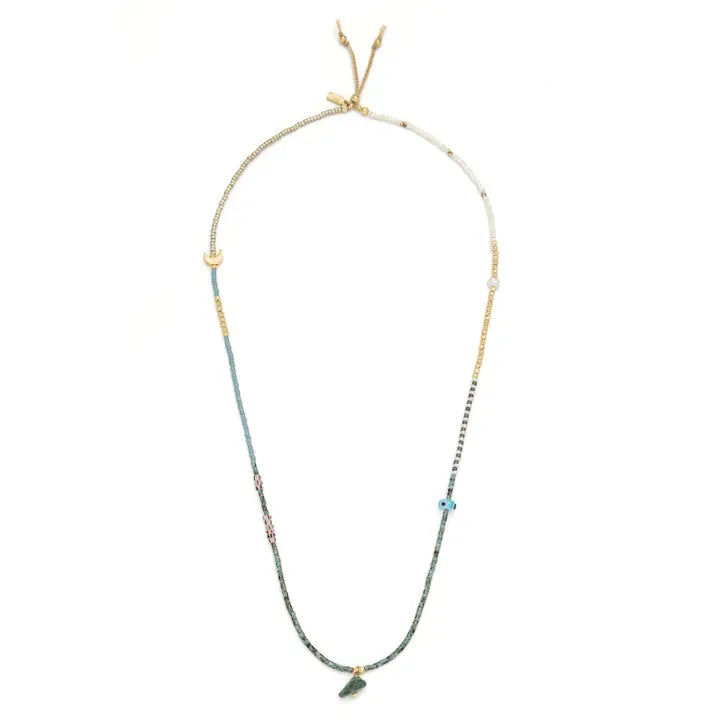Downloaded from Shopify for use with Vendor ID (979) and Product ID (10560844726566). Product Image for Mixed Media Wrap Bracelet/Necklace – Transformation/African Turquoise/Gold