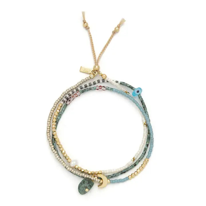 Downloaded from Shopify for use with Vendor ID (979) and Product ID (10560844726566). Product Image for Mixed Media Wrap Bracelet/Necklace – Transformation/African Turquoise/Gold