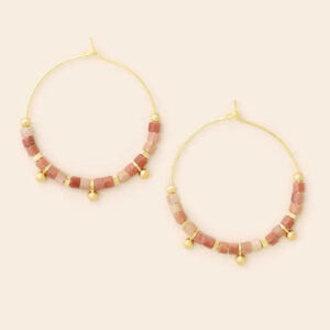 Product Image for Stone Disc Hoop Earring – Rhodonite/Gold