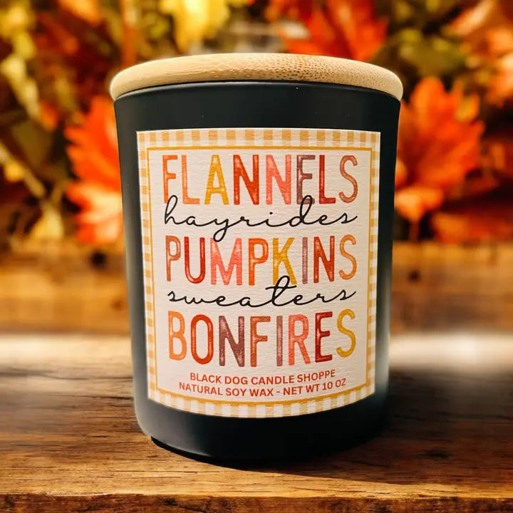 Downloaded from Shopify for use with Vendor ID (1042) and Product ID (10093806485636). Product Image for Flannels, Pumpkins, Bonfires Candle