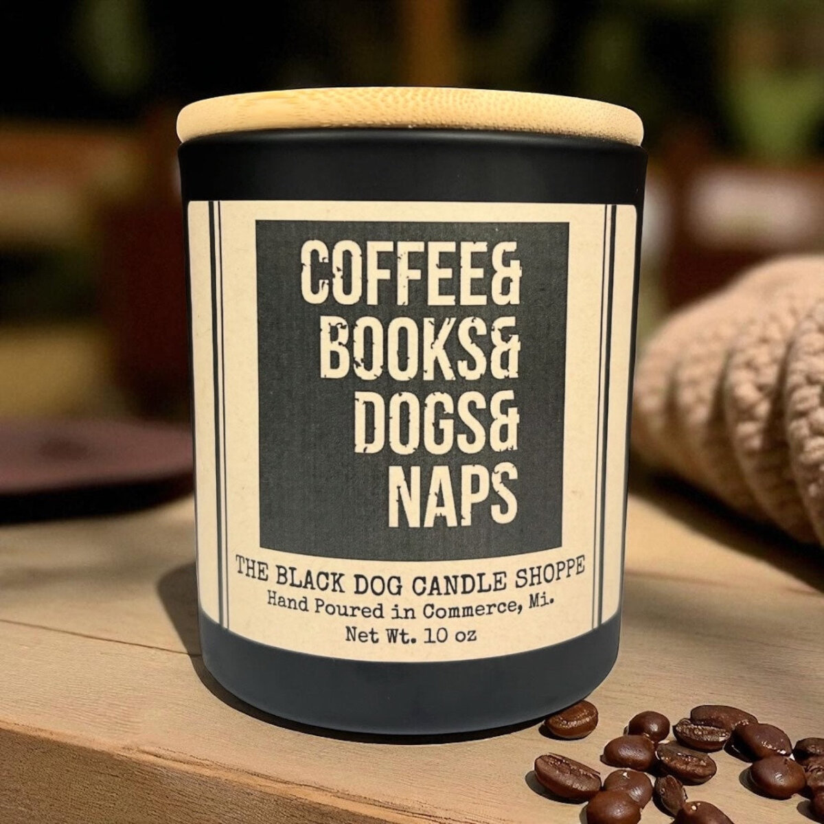 Downloaded from Shopify for use with Vendor ID (1042) and Product ID (10094627979396). Product Image for Coffee, Books, Dogs & Naps Candle