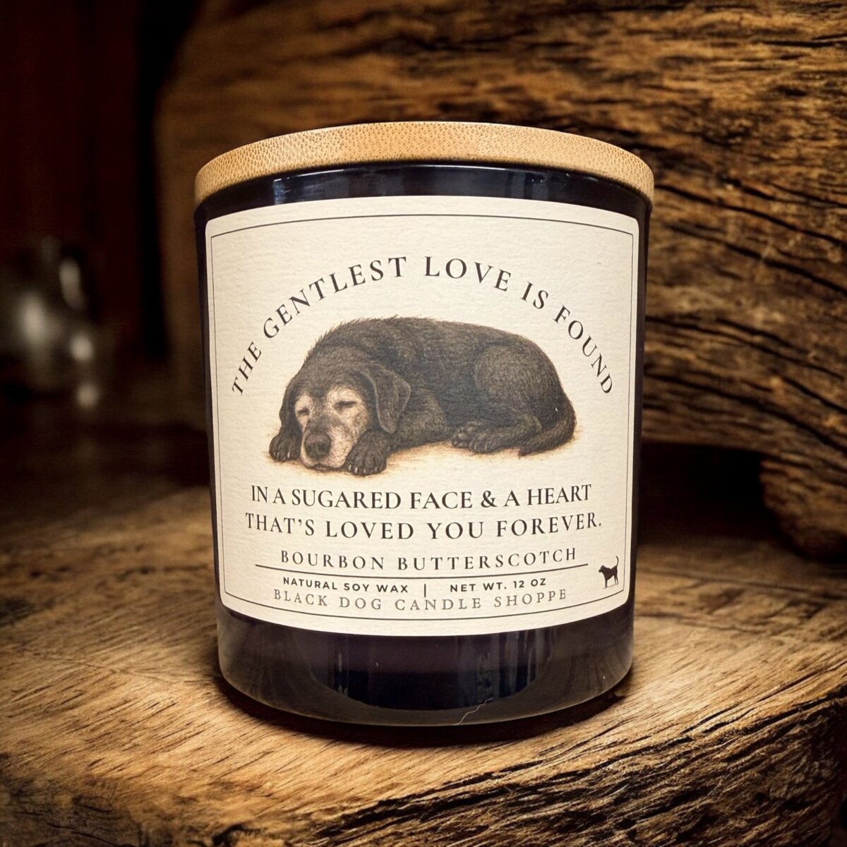 Downloaded from Shopify for use with Vendor ID (1042) and Product ID (10190939586692). Product Image for The Gentlest Love Senior Dog Double Wick Grey Vessel Candle BL