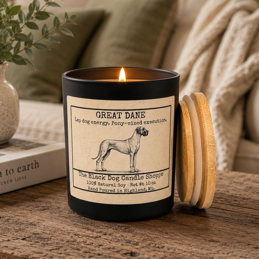 Downloaded from Shopify for use with Vendor ID (1042) and Product ID (10332483256452). Product Image for Great Dane Dog Breed Candle