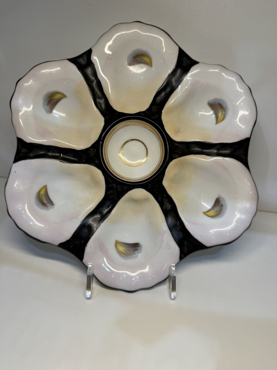 IMG_5948 Product Image for Antique French Majolica Oyster Plate 6 Well & Center