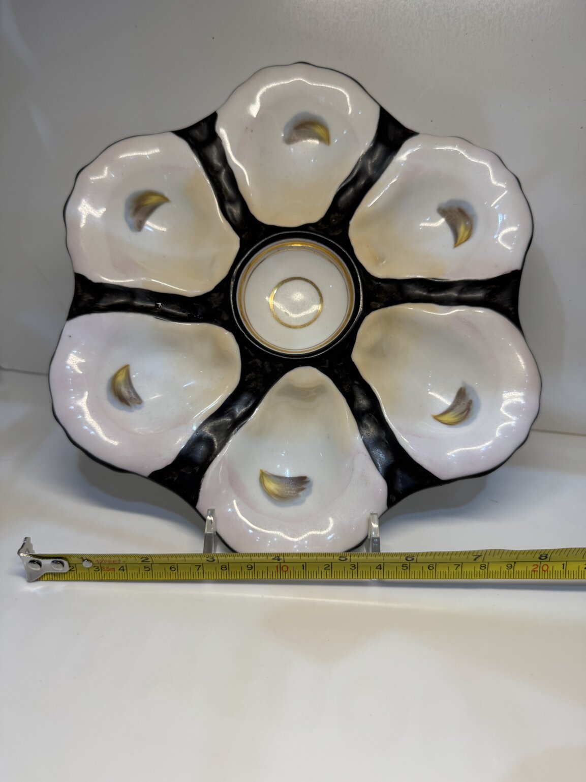 IMG_5949 Product Image for Antique French Majolica Oyster Plate 6 Well & Center