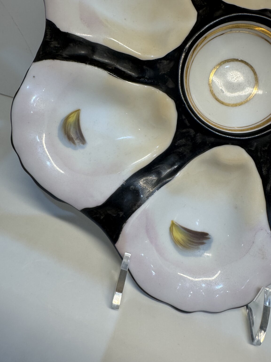 IMG_5951 Product Image for Antique French Majolica Oyster Plate 6 Well & Center