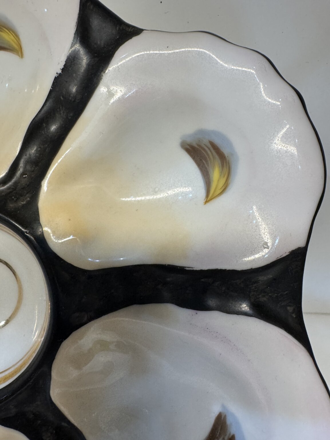 IMG_5952 Product Image for Antique French Majolica Oyster Plate 6 Well & Center