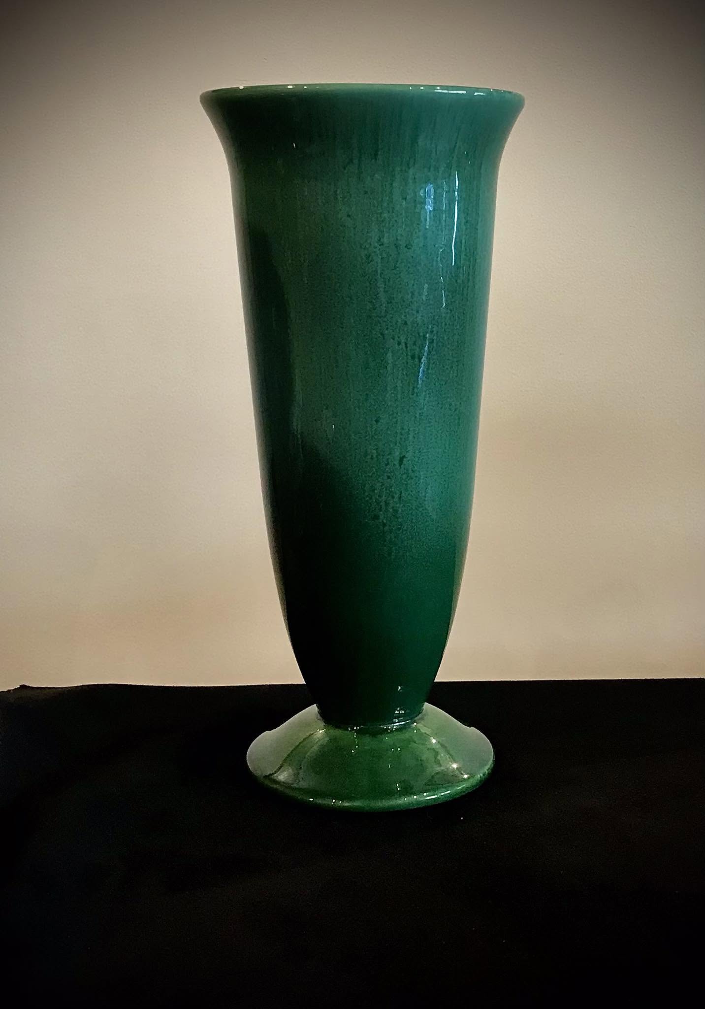 Haeger Vase Product Image for Signed Haeger USA Blue-Green Art Pottery Trumpet Vase