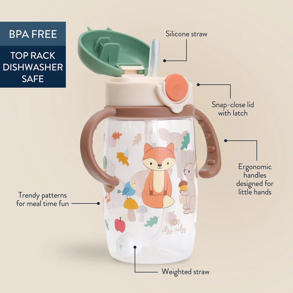 Downloaded from Shopify for use with Vendor ID (370) and Product ID (10012485550304). Product Image for Itzy Sips Woodland Straw Cup With Snap Close Lid