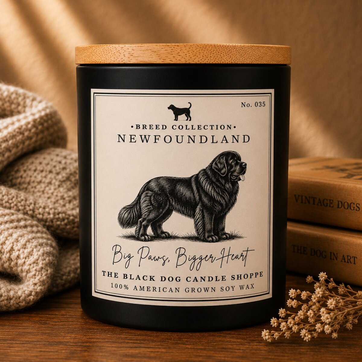 Downloaded from Shopify for use with Vendor ID (1042) and Product ID (10299782168708). Product Image for Newfoundland Dog Candle – Gift for Dog Lovers | Soy Candle