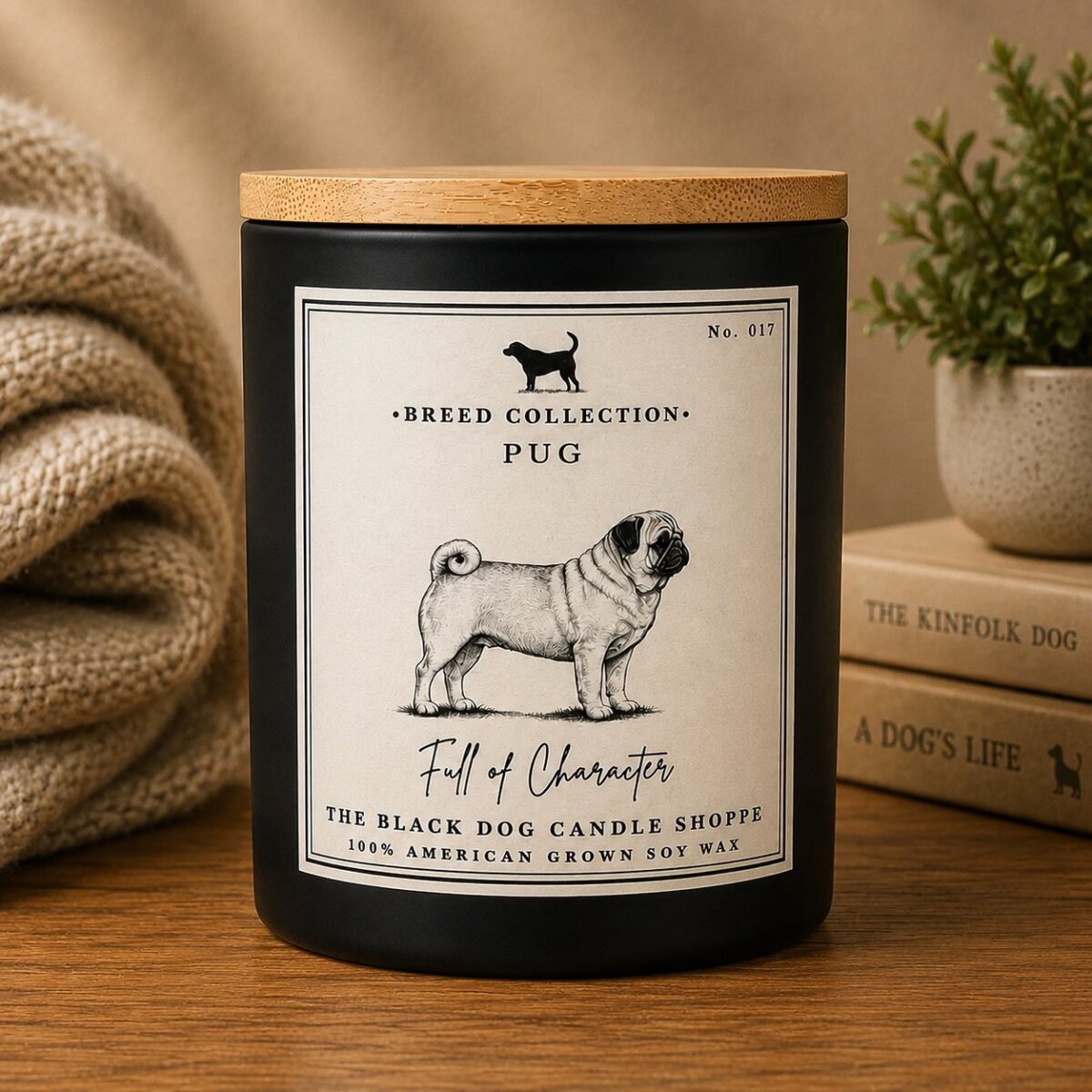 Downloaded from Shopify for use with Vendor ID (1042) and Product ID (7045136875652). Product Image for * NEW DESIGN* Pug Dog Breed Candle
