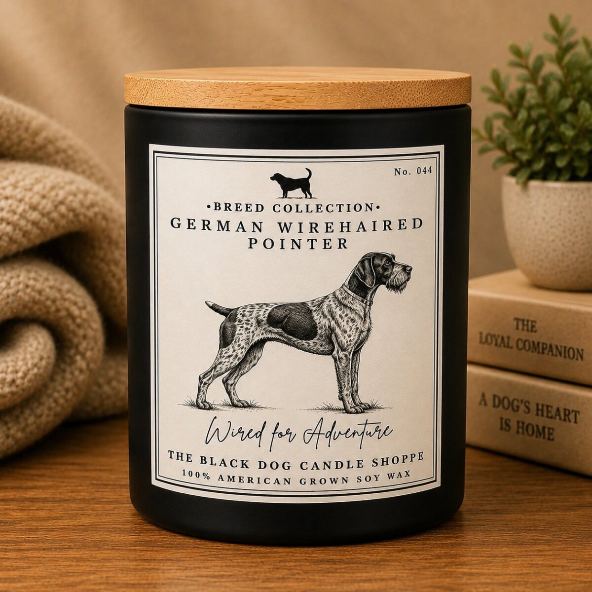 Downloaded from Shopify for use with Vendor ID (1042) and Product ID (10018752856196). Product Image for German Wirehaired Pointer Dog Breed Candle