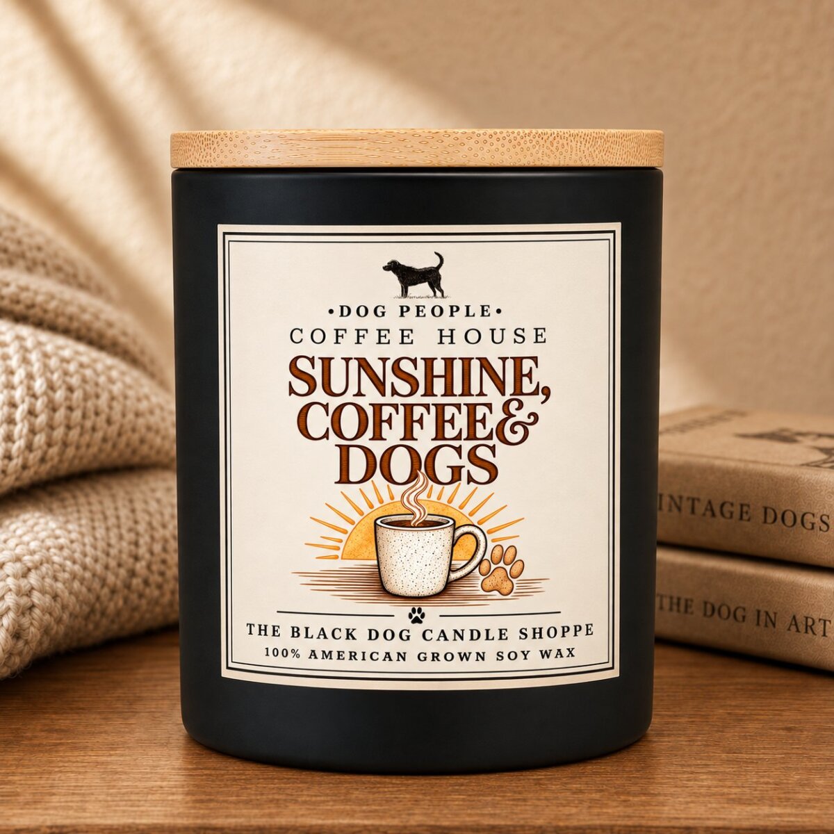 Downloaded from Shopify for use with Vendor ID (1042) and Product ID (7062937206916). Product Image for Sunshine, Coffee and Dogs Lover Candle
