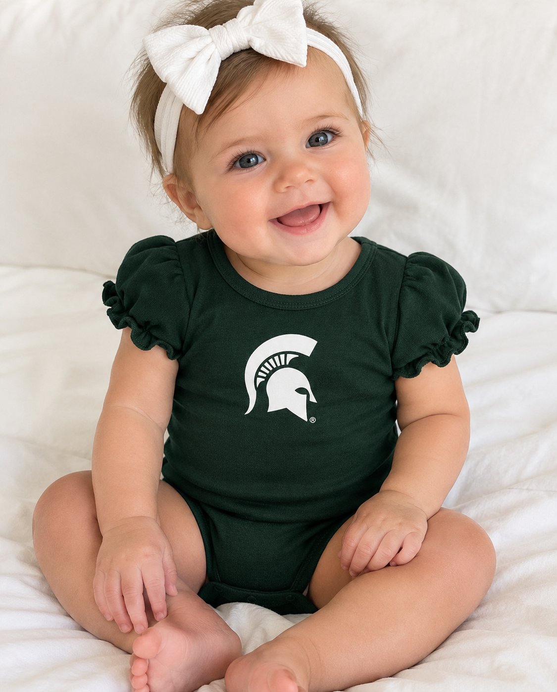 Downloaded from Shopify for use with Vendor ID (370) and Product ID (15524866425056). Product Image for Michigan State Spartans Puff Sleeve Bodysuit
