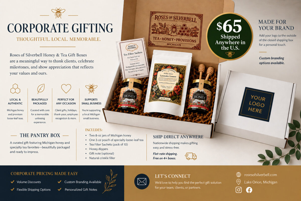 $65-version Product Image for Roses of Silverbell Tea & Honey Pantry Box — Shipping Included