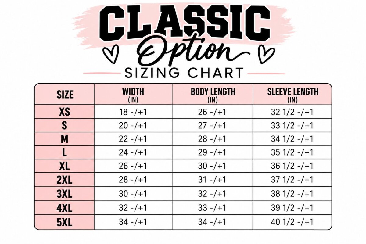 Classic Option Hoodie Size Chart Product Image for Custom Wildcat Crew