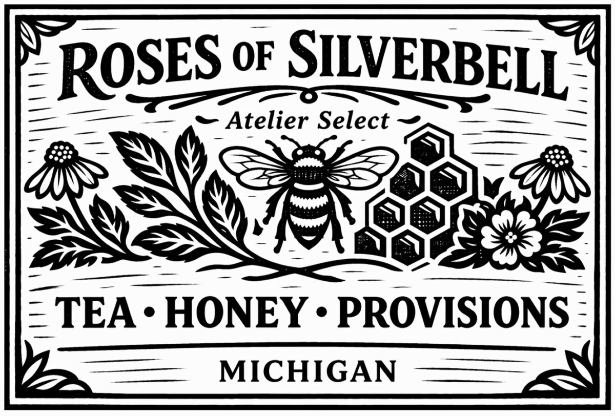 Wood Block Print Product Image for Roses of Silverbell Tea & Honey Pantry Box — Local Pickup